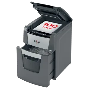 Distrugator documente automat REXEL OPTIMUM 100X, P4, cross-cut (confeti), 100 coli, cos 34l