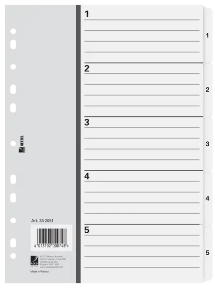 Rexel Kartonregister A4 Mylar 1-5