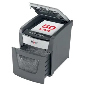 Distrugator documente automat REXEL OPTIMUM 50X, P4, cross-cut (confeti), 50 coli, cos 20l