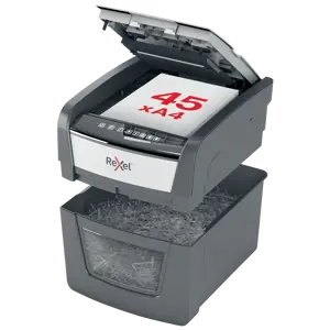 Distrugator documente automat REXEL OPTIMUM 45X, P4, cross-cut (confeti), 45 coli, cos 20l