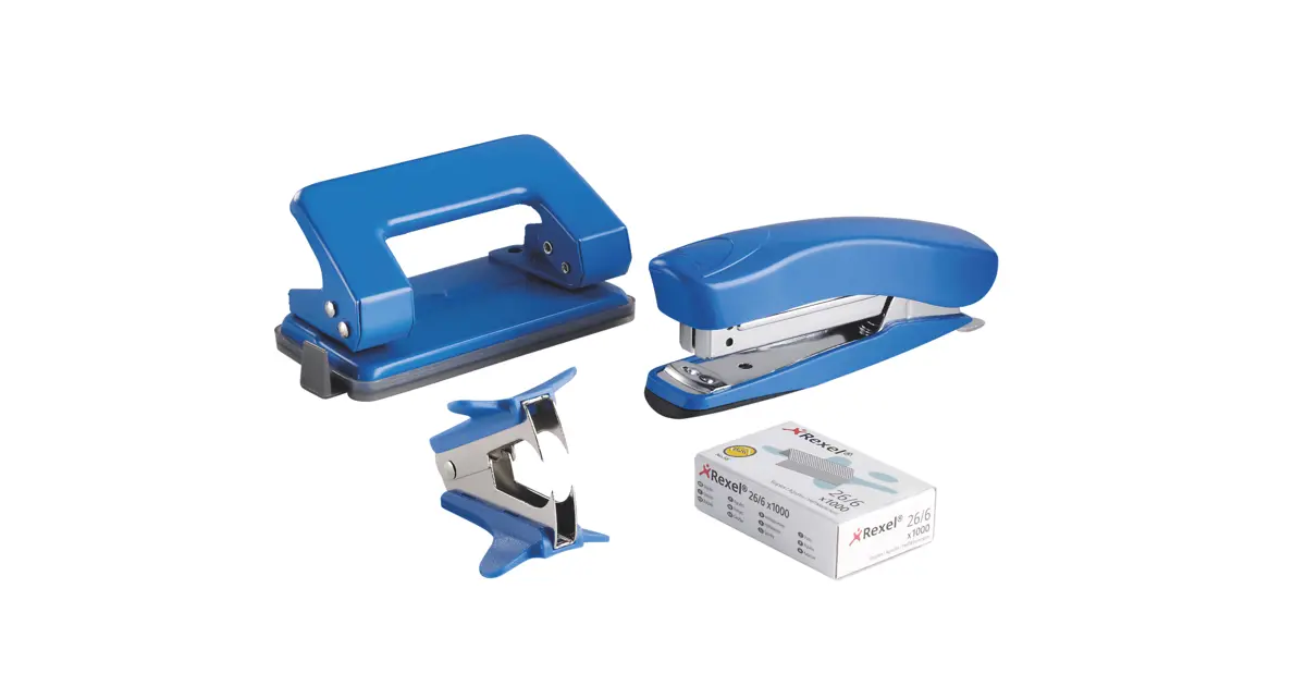 Rexel Mini Stapler, Punch and Staple Extractor Set Assorted Colours REXEL